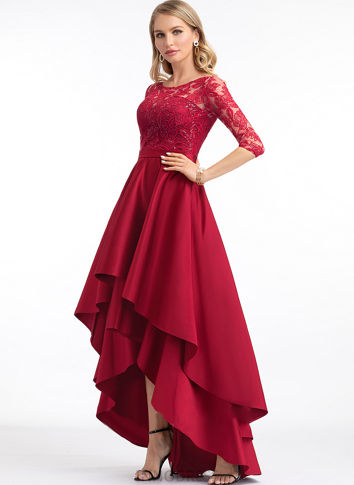 A-Line Asymmetrical Leia Scoop Prom Dresses With Neck Sequins Satin