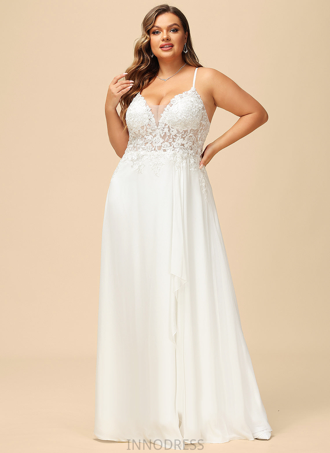 Lace V-neck With Dress Floor-Length Wedding Sequins A-Line Chiffon Eileen Wedding Dresses