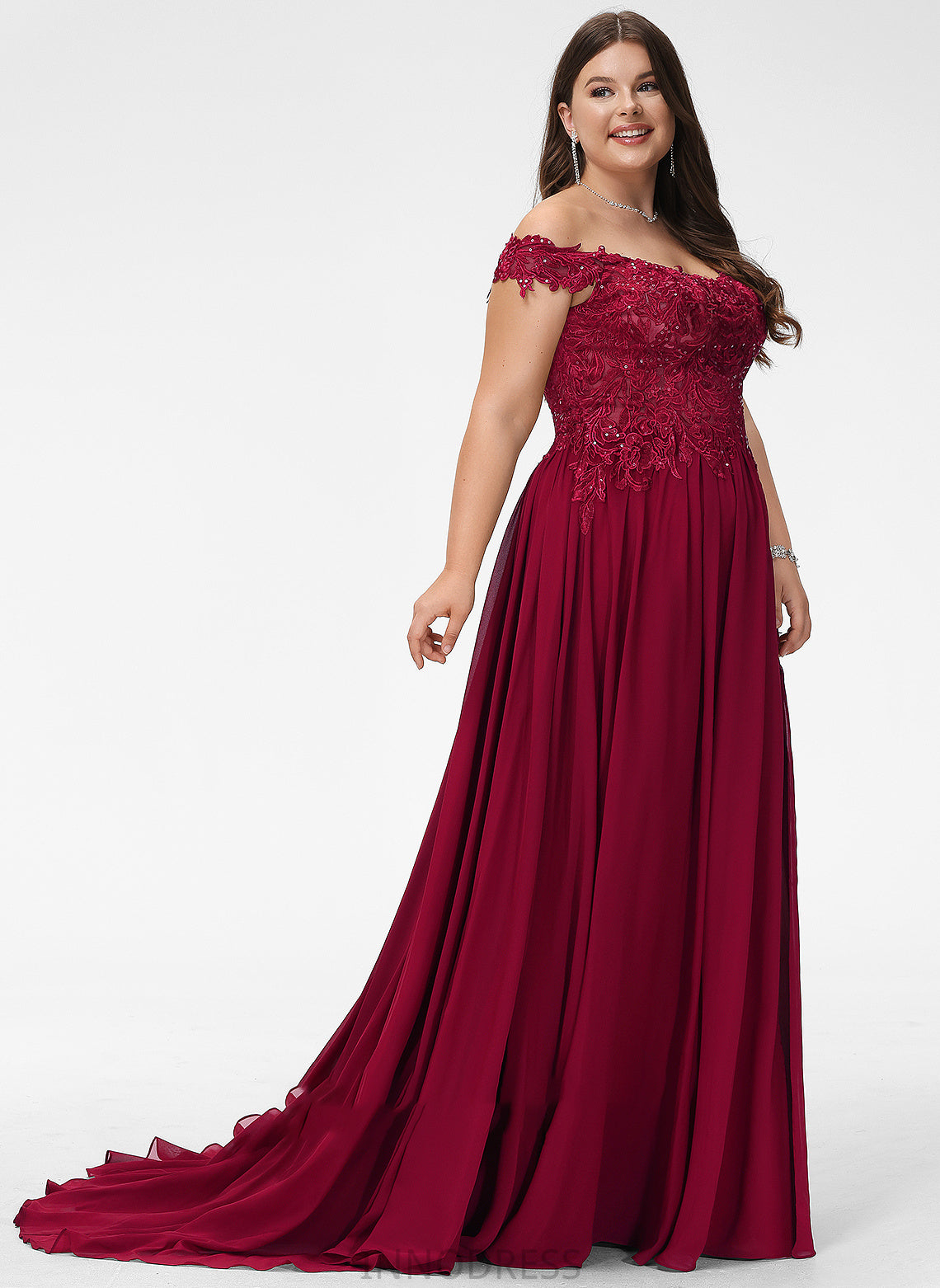 Prom Dresses A-Line Chiffon Nyla Sweep Sequins With Off-the-Shoulder Lace Train