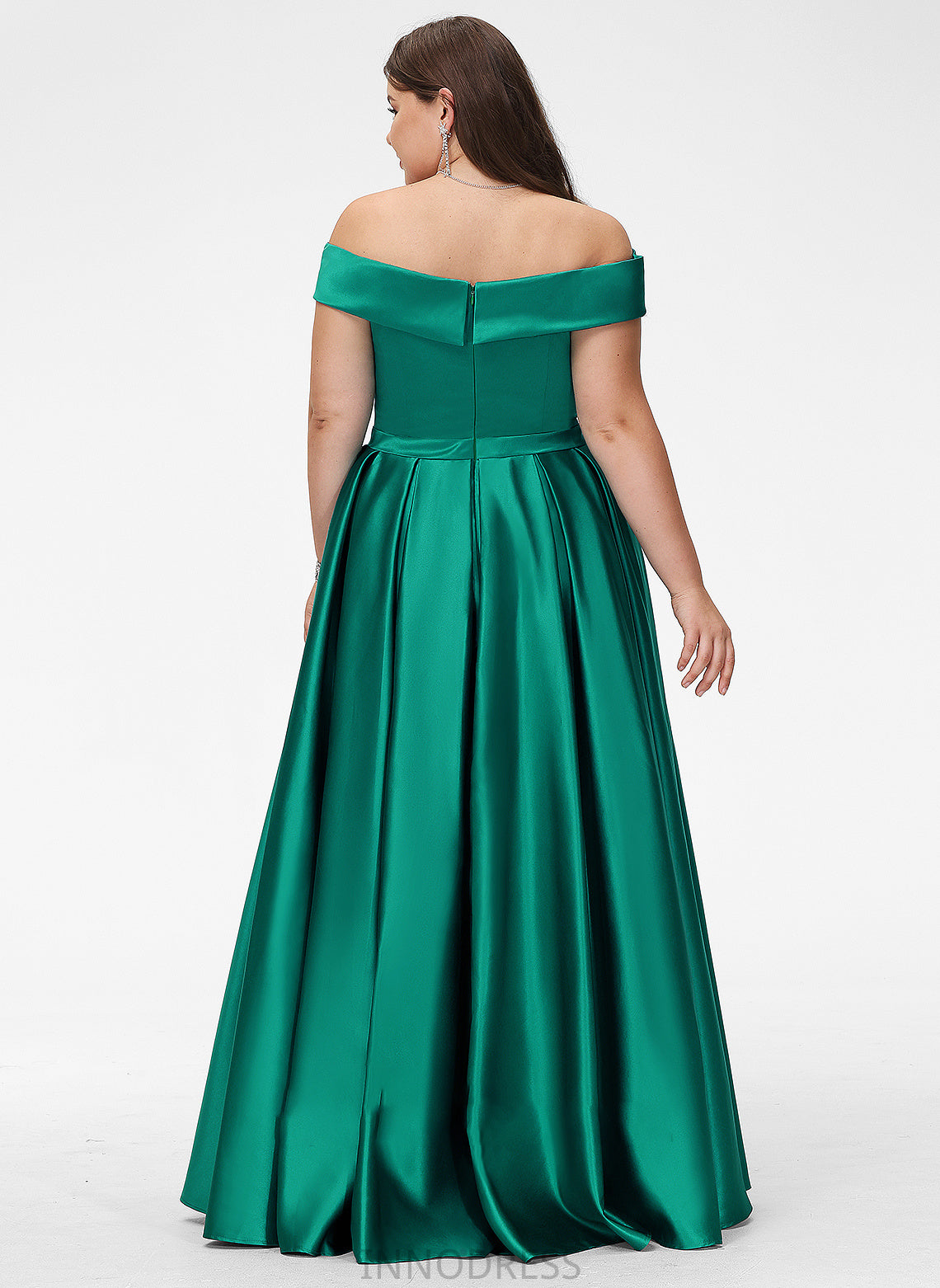 Floor-Length Satin Pockets Split Front Off-the-Shoulder With Ashleigh Ball-Gown/Princess Prom Dresses