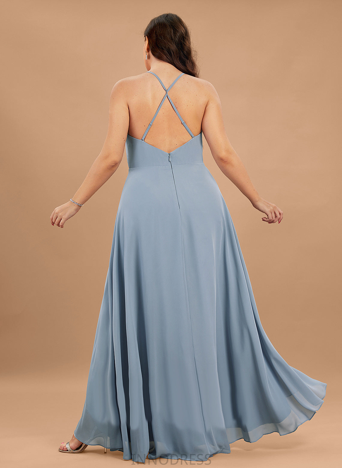 Asymmetrical V-neck Length A-Line Straps Silhouette Neckline Fabric Helena Sleeveless A-Line/Princess Floor Length Bridesmaid Dresses