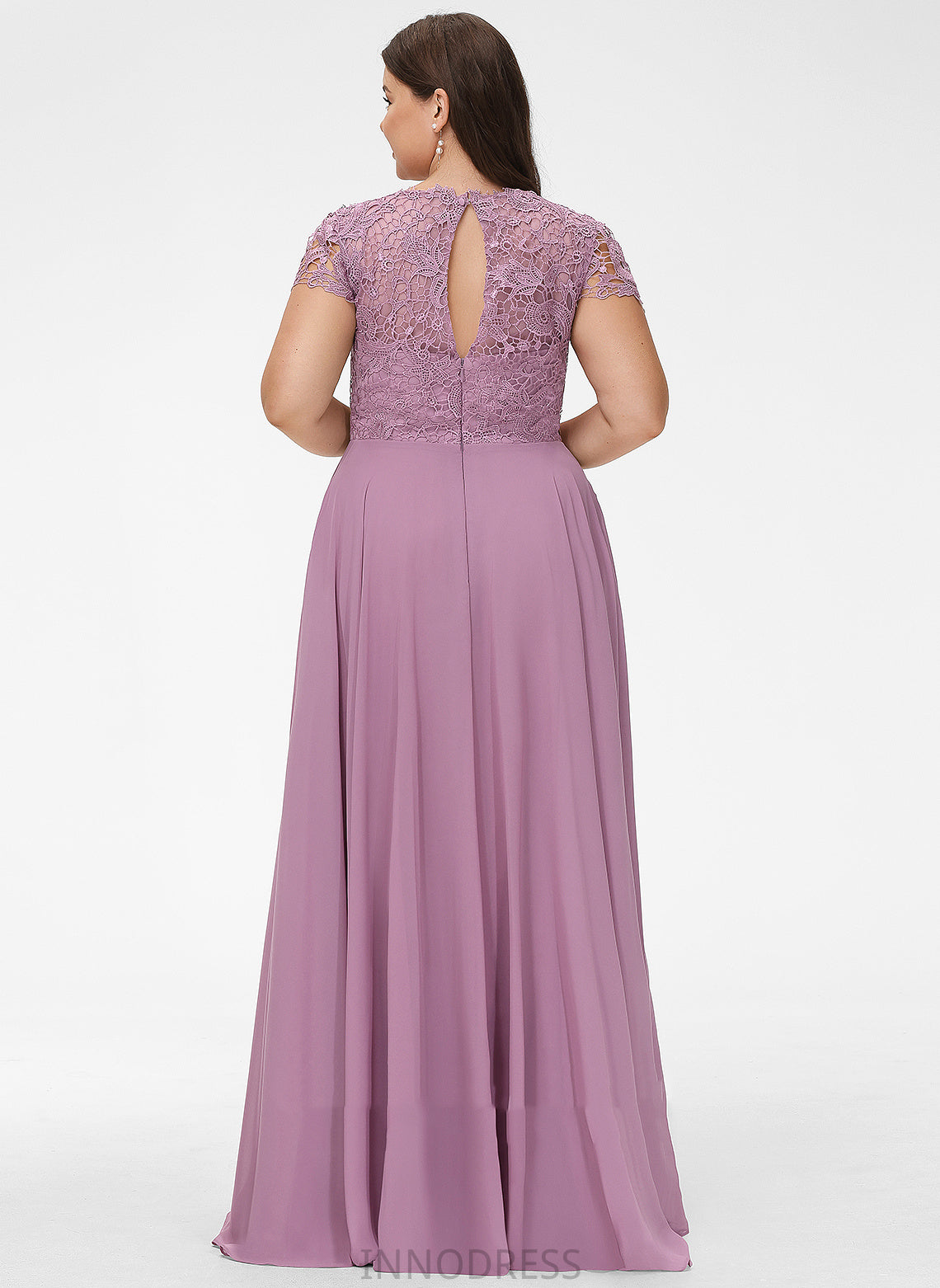 Floor-Length Scoop Fabric Silhouette Lace Straps&Sleeves Neckline A-Line Length Adeline Cap Sleeves Natural Waist Bridesmaid Dresses