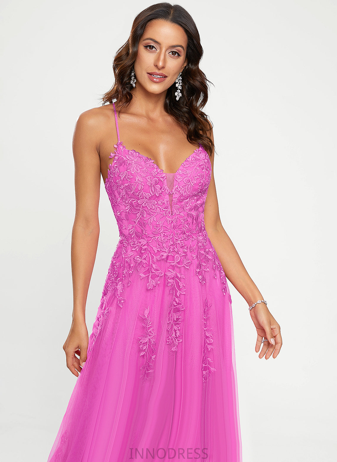 V-neck Tulle A-Line Floor-Length Jocelynn Prom Dresses