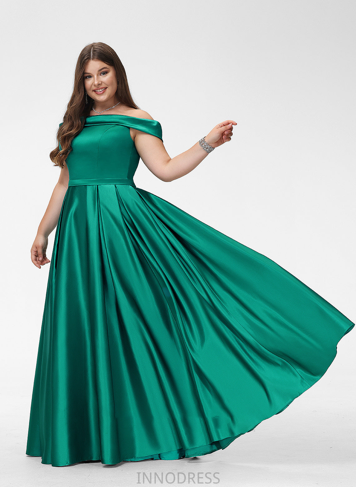 Floor-Length Satin Pockets Split Front Off-the-Shoulder With Ashleigh Ball-Gown/Princess Prom Dresses