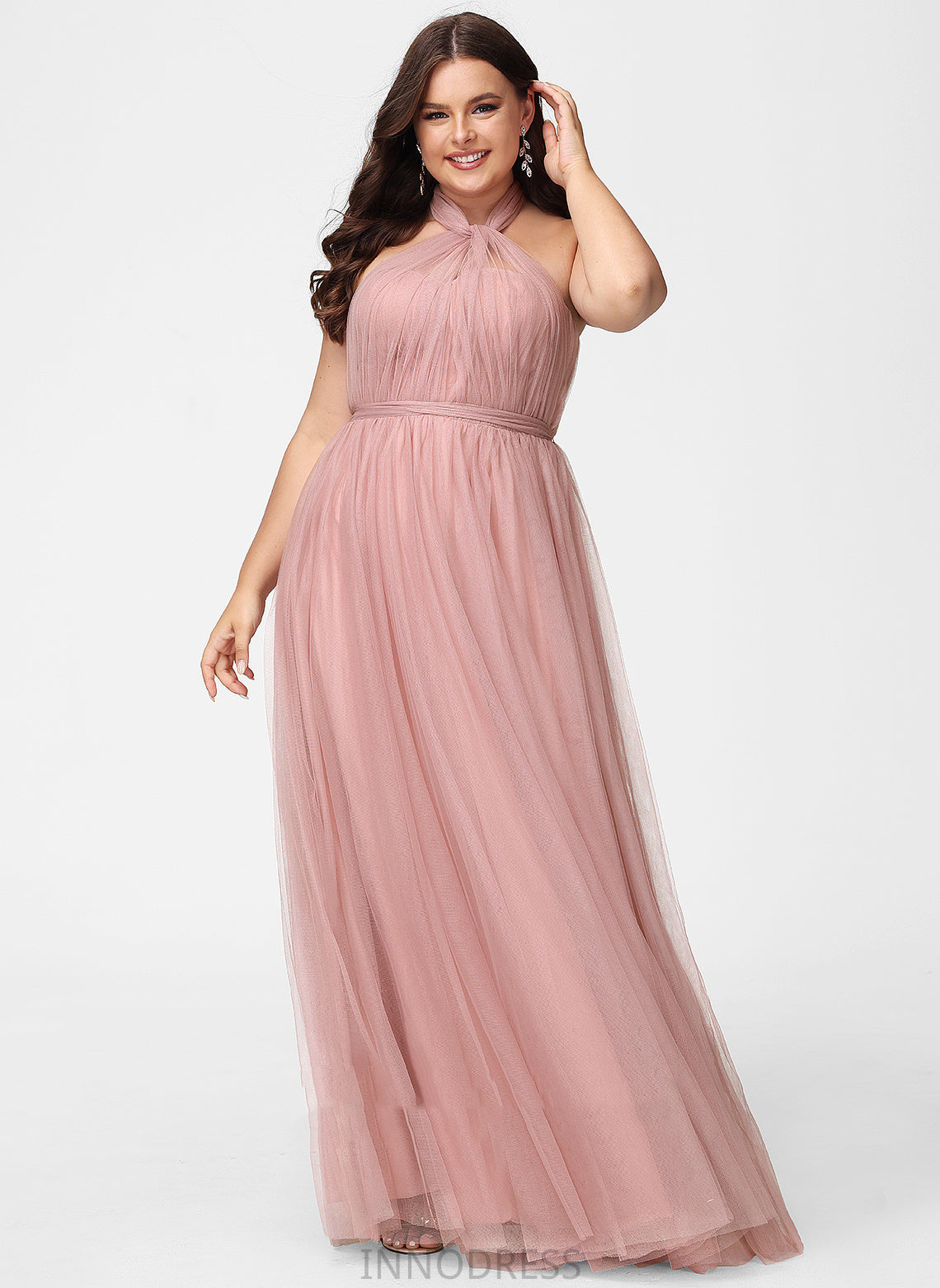 Fabric One-Shoulder Off-the-Shoulder Neckline A-Line Floor-Length Tulle Straps Silhouette V-neck Length Emmalee Bridesmaid Dresses