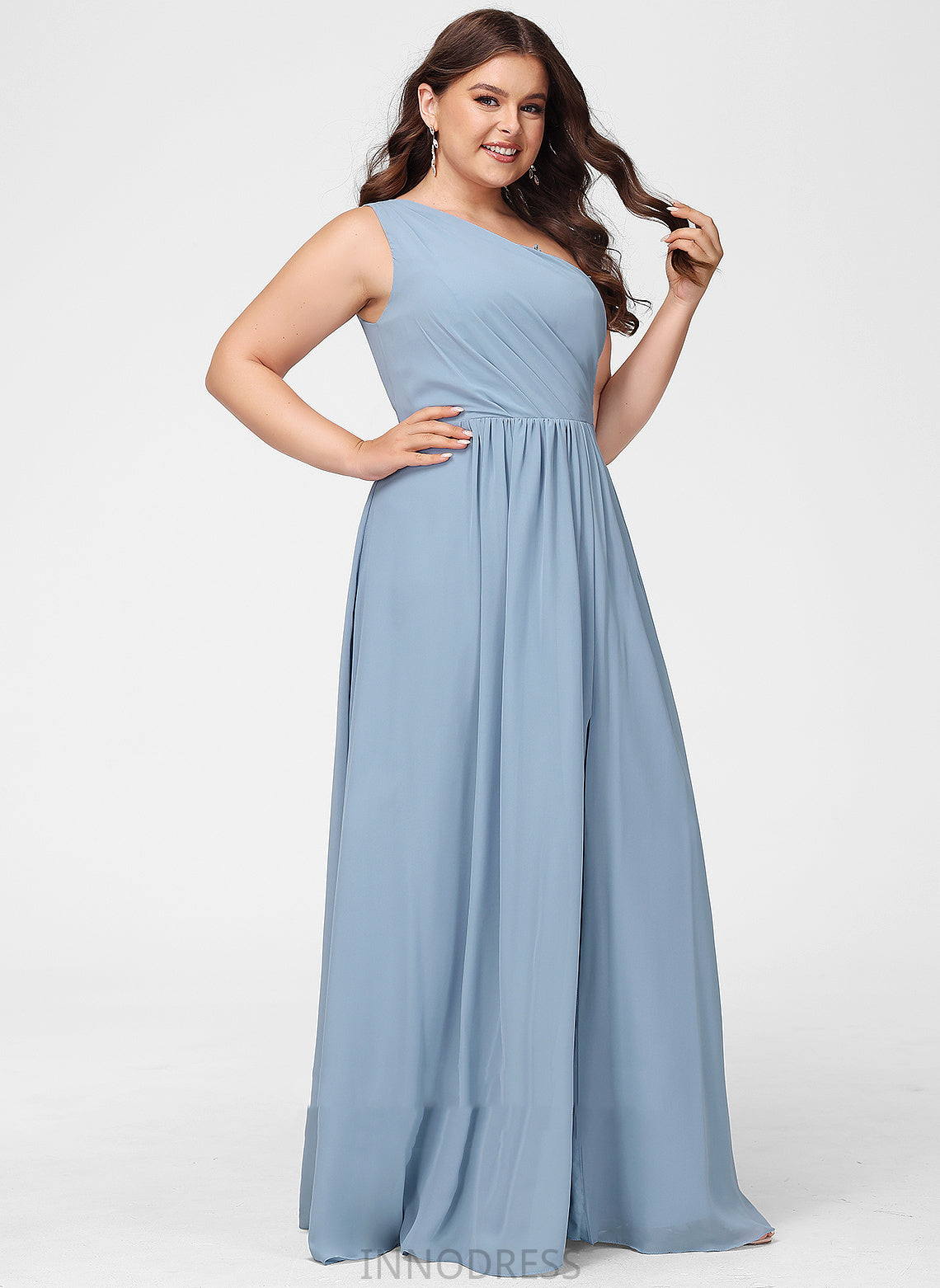 Neckline Floor-Length A-Line Lace Sequins One-Shoulder Fabric Silhouette Length Embellishment Jazmyn Cap Sleeves Bridesmaid Dresses