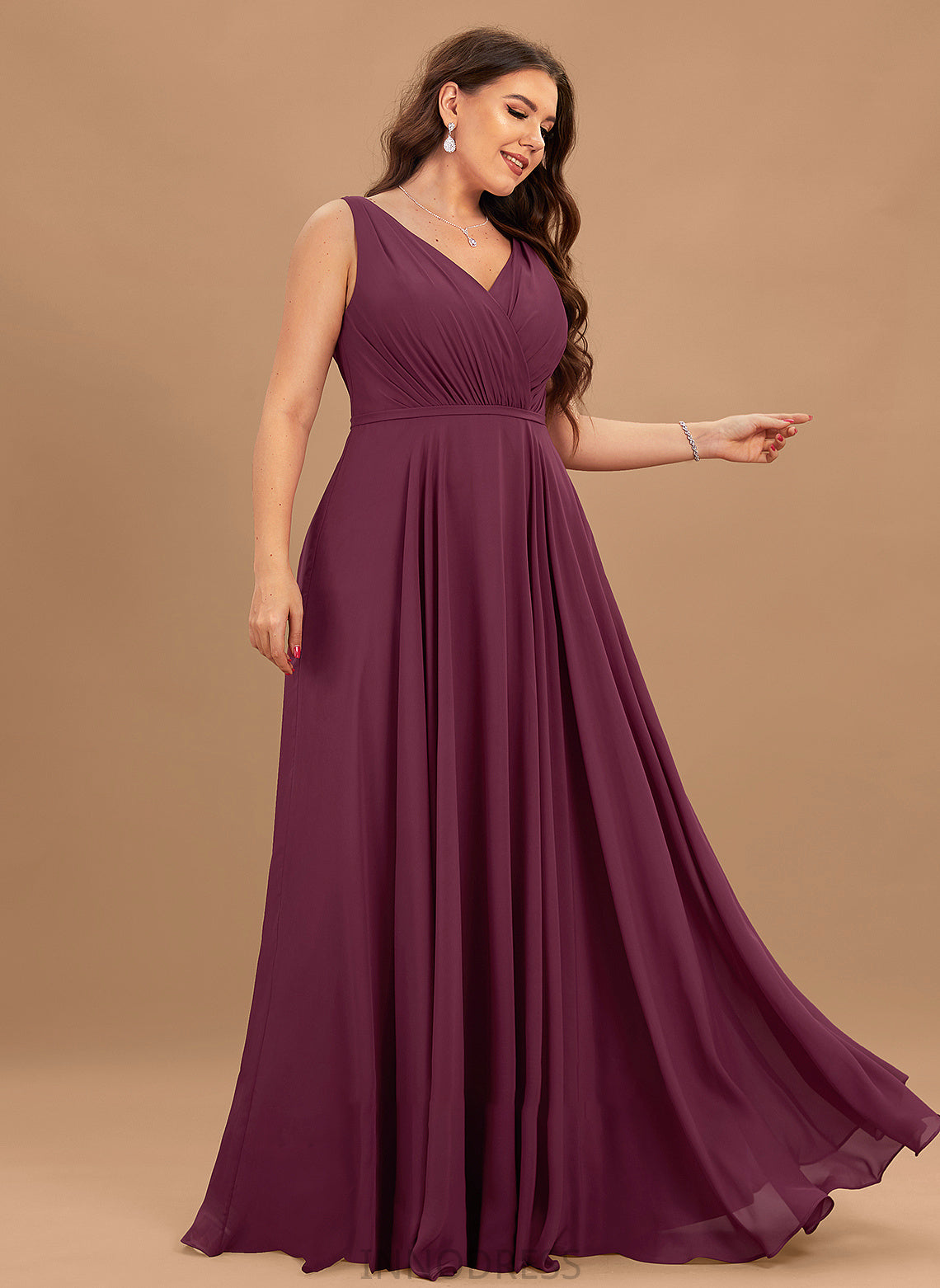 With Chiffon A-Line Prom Dresses Floor-Length V-neck Ruffle Alannah