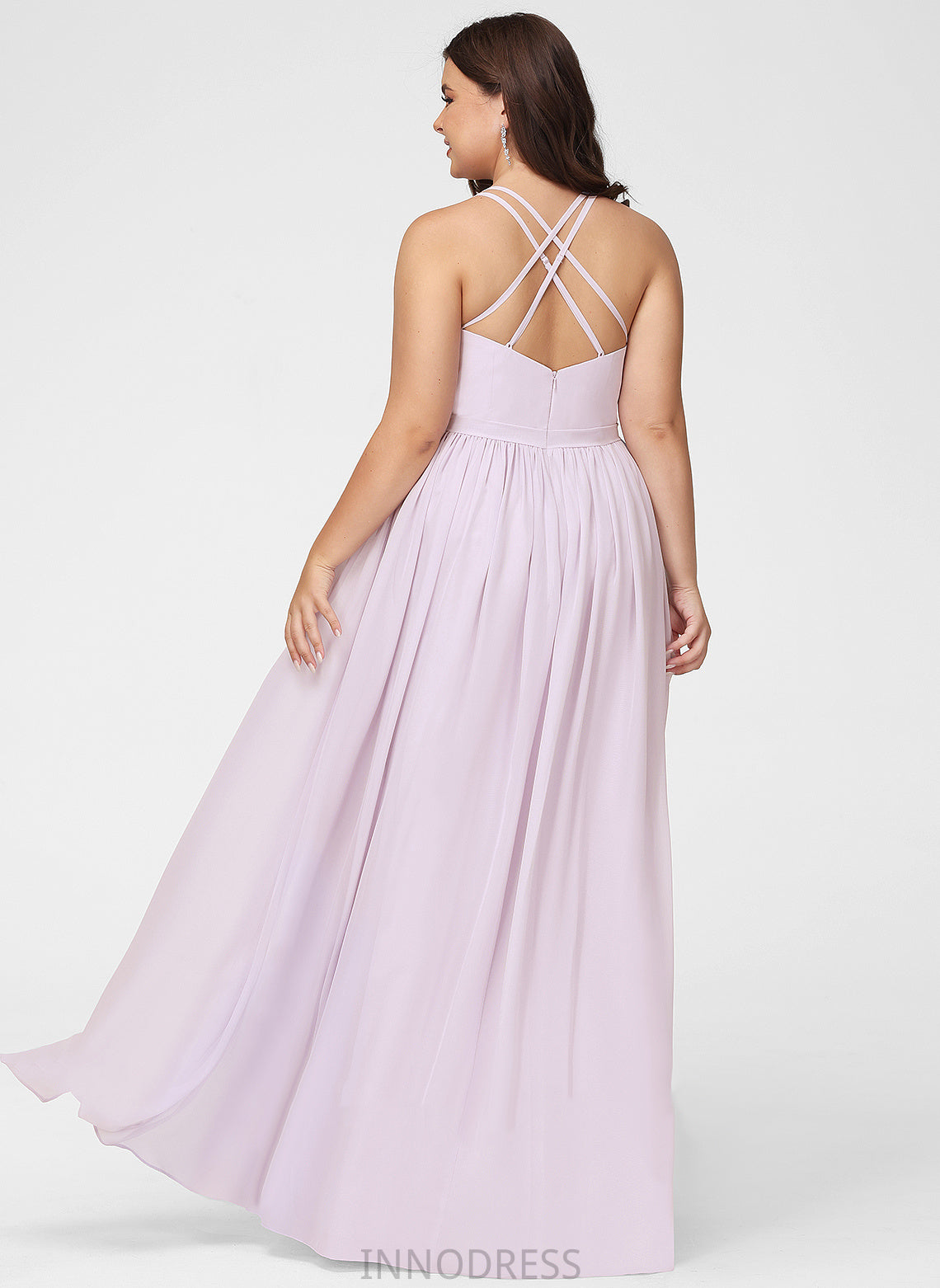 Embellishment Silhouette Fabric SplitFront Length Ruffle A-Line V-neck Neckline Asymmetrical Janae Sleeveless Bridesmaid Dresses