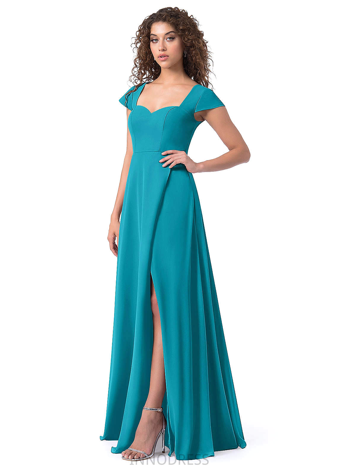 Yasmin Sleeveless Natural Waist Floor Length V-Neck Sheath/Column Bridesmaid Dresses