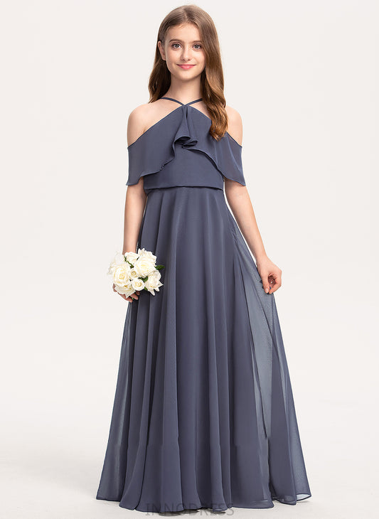 Simone Off-the-Shoulder With Ruffles Floor-Length Chiffon Junior Bridesmaid Dresses A-Line Cascading