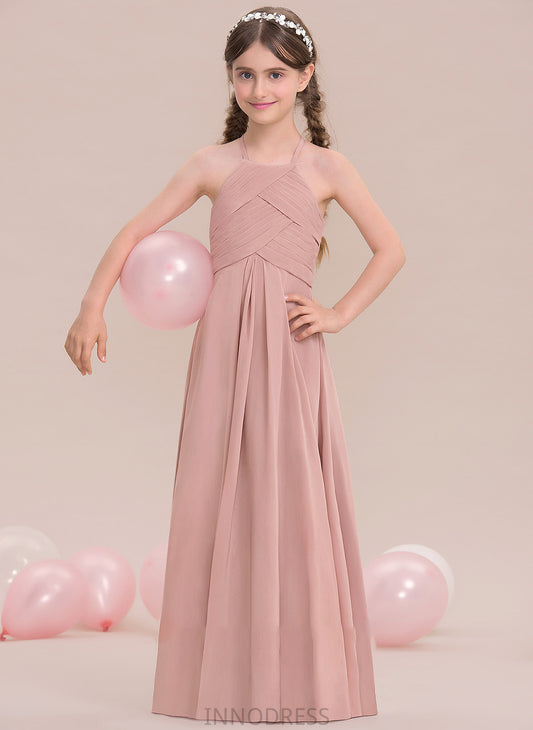 Neck A-Line Floor-Length Donna With Scoop Chiffon Junior Bridesmaid Dresses Ruffle