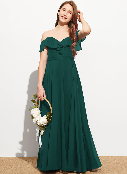 Cascading Junior Bridesmaid Dresses Off-the-Shoulder A-Line With Ruffles Callie Floor-Length Chiffon