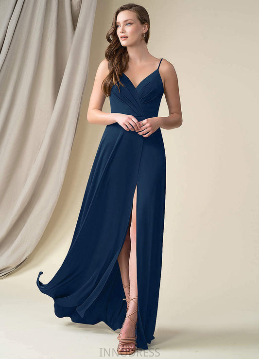 Kelsey Natural Waist A-Line/Princess Sleeveless Floor Length Spaghetti Staps Bridesmaid Dresses