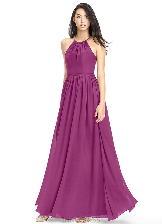 Krystal Floor Length Sleeveless Natural Waist Halter A-Line/Princess Bridesmaid Dresses