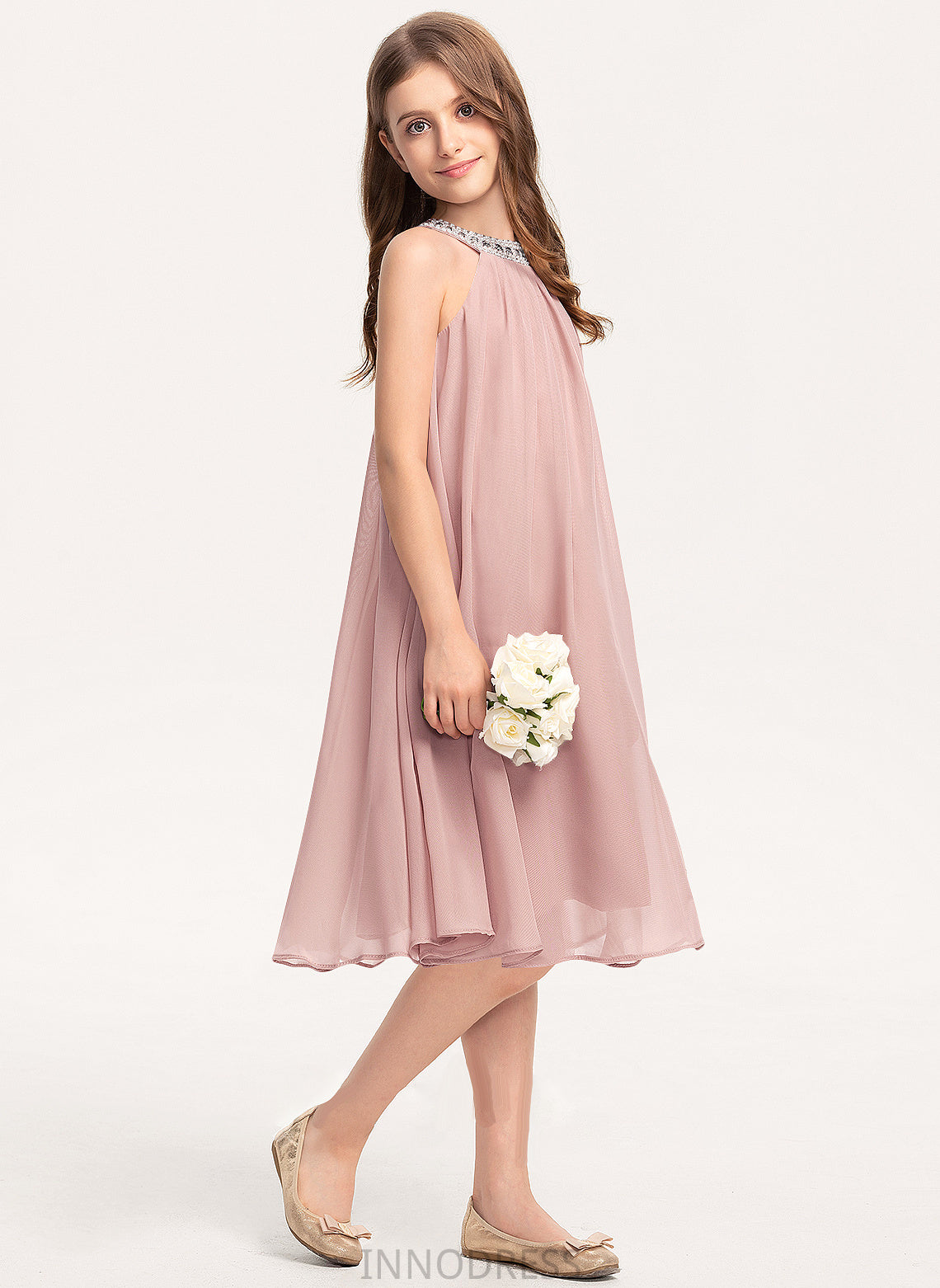 Chiffon Scoop Knee-Length Camryn With Neck Junior Bridesmaid Dresses A-Line Sequins Beading