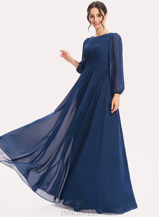 A-Line Ruffle Floor-Length Silhouette Neckline Fabric Embellishment Scoop Length Jaylene Bridesmaid Dresses