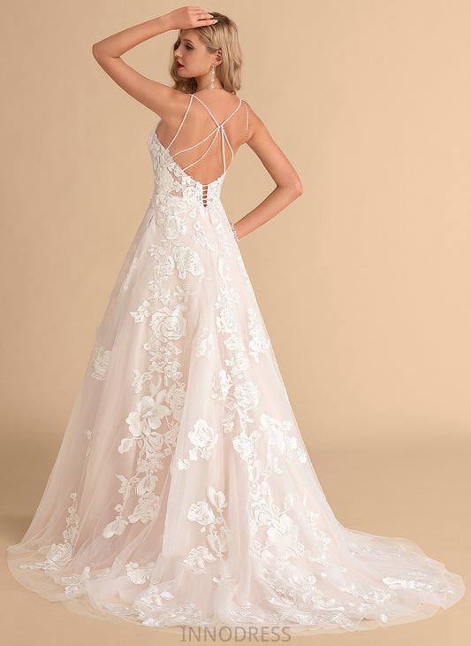 Wedding Train With Wedding Dresses Dress Beading Ball-Gown/Princess Court Heidi Tulle Lace Pockets V-neck