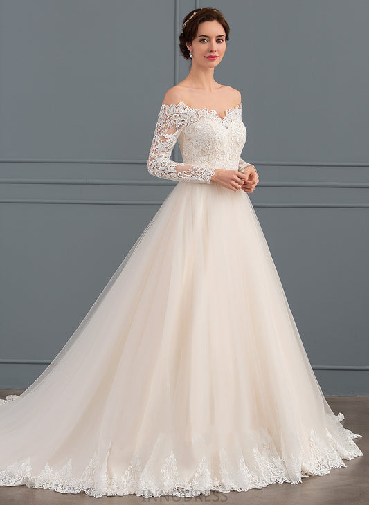 Tulle Lace Lana Wedding Dresses Off-the-Shoulder Train Ball-Gown/Princess Wedding Dress Chapel