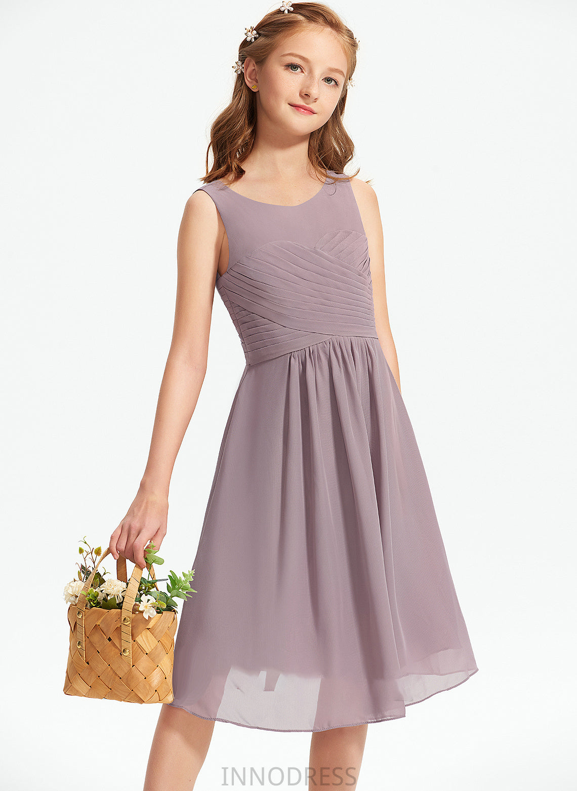 Neck Junior Bridesmaid Dresses Scoop Chiffon Kay With Ruffle A-Line Knee-Length