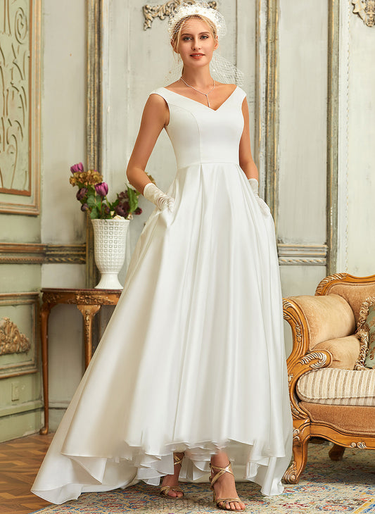 V-neck Wedding Maritza Dress Satin Wedding Dresses Pockets Ball-Gown/Princess Asymmetrical With