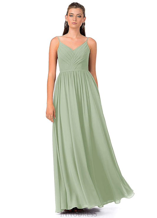 Lorelei Natural Waist Sheath/Column Satin V-Neck Floor Length Sleeveless Bridesmaid Dresses