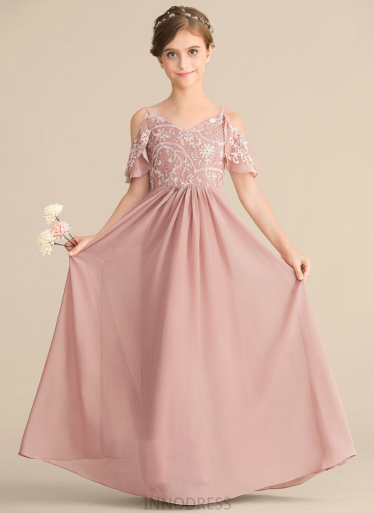 Jaden Floor-Length Lace Junior Bridesmaid Dresses V-neck Chiffon A-Line