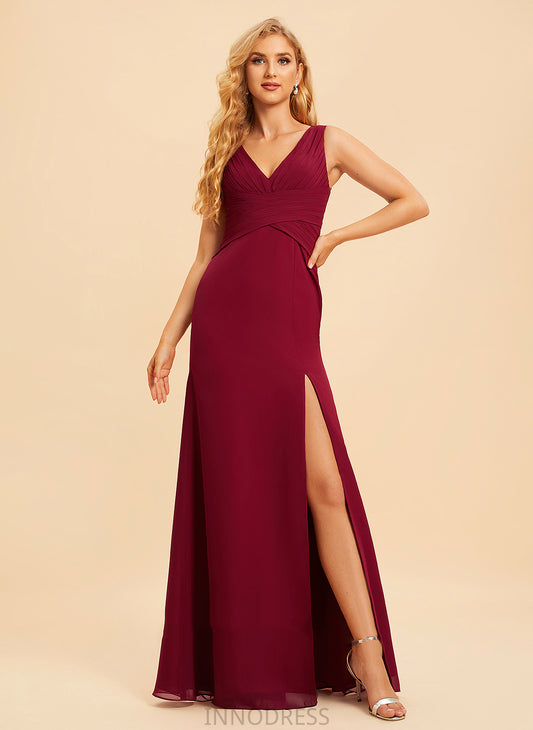 Fabric Neckline Trumpet/Mermaid Length Embellishment Silhouette Floor-Length V-neck SplitFront Adriana Cap Sleeves A-Line/Princess Bridesmaid Dresses