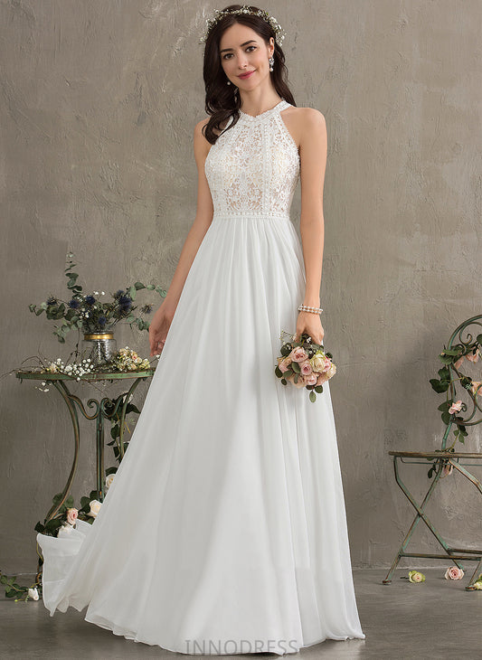 Wedding A-Line Neck Chiffon Dress Wedding Dresses Floor-Length Scoop Lace Lila