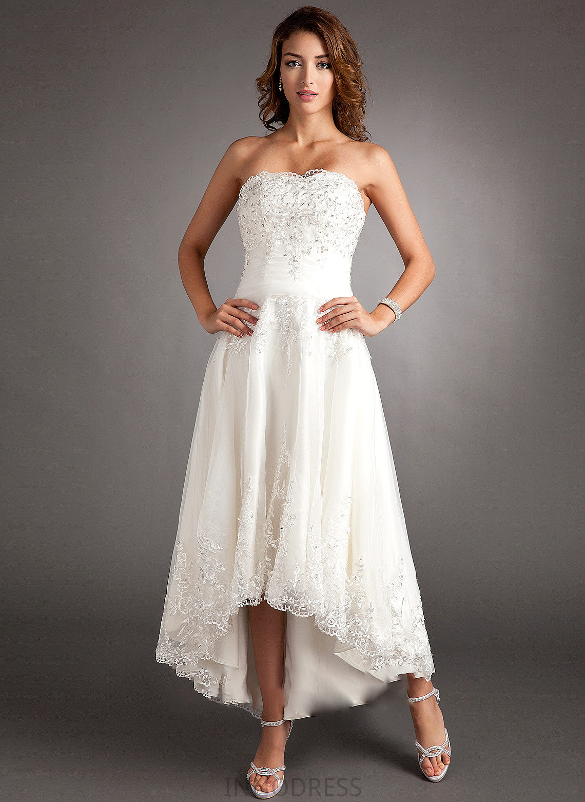 Asymmetrical A-Line Wedding With Dress Ruby Lace Tulle Beading Wedding Dresses Sweetheart