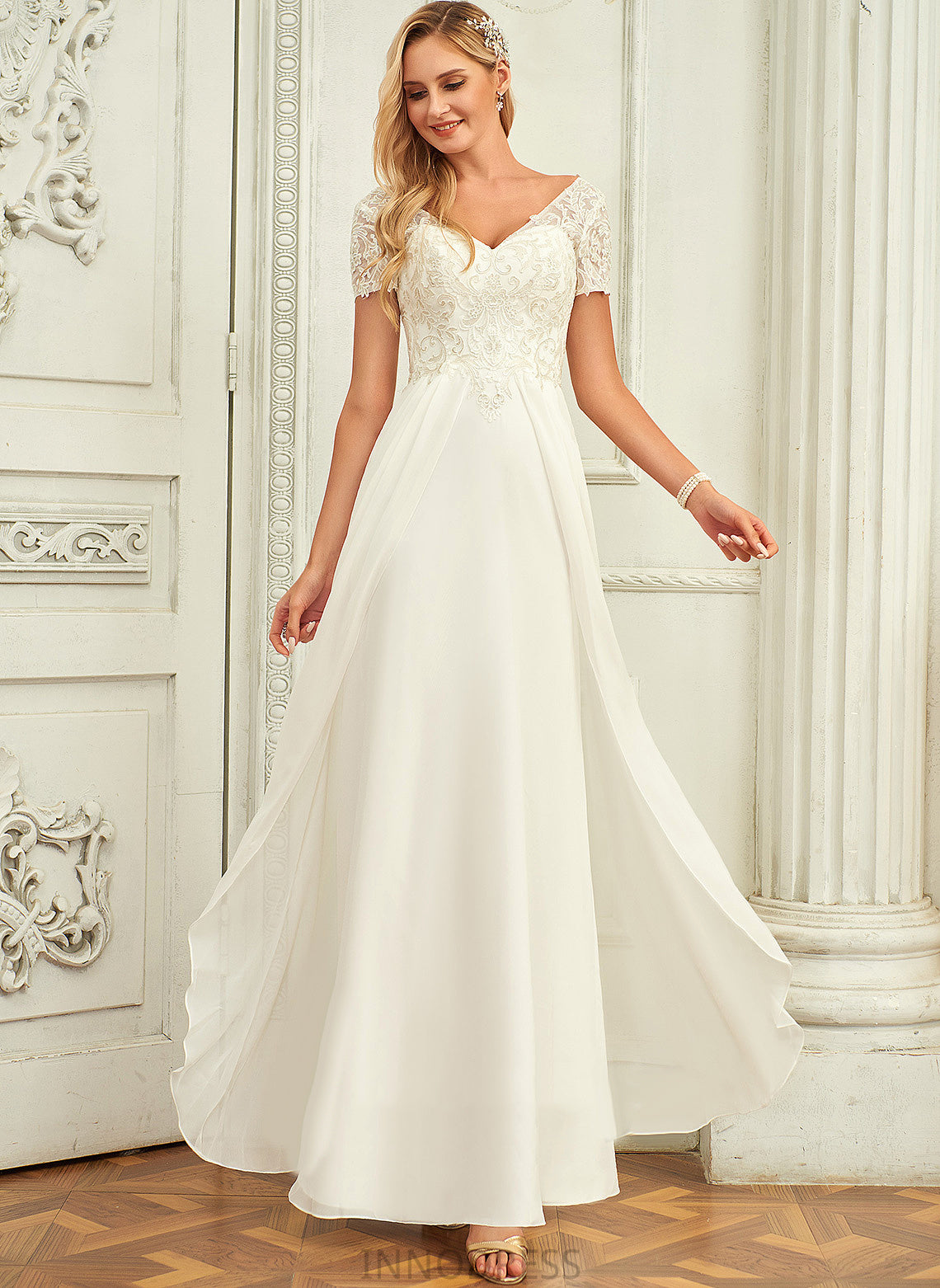 Chiffon Jazmine A-Line Wedding With Dress Wedding Dresses V-neck Floor-Length Lace