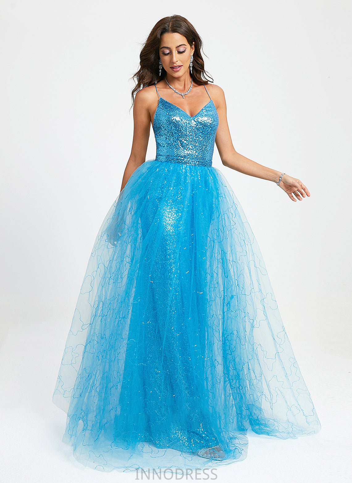 Floor-Length With Sequins V-neck Cheryl Prom Dresses Ball-Gown/Princess Tulle