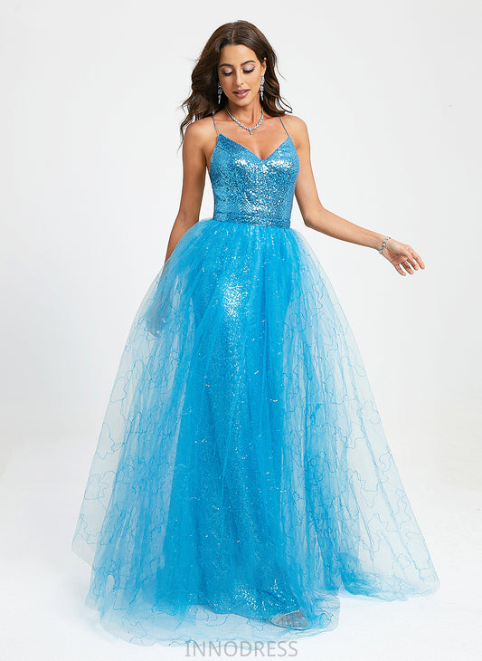 Floor-Length With Sequins V-neck Cheryl Prom Dresses Ball-Gown/Princess Tulle