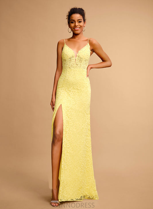 Sheath/Column With Beading V-neck Floor-Length Lace Kaylie Prom Dresses