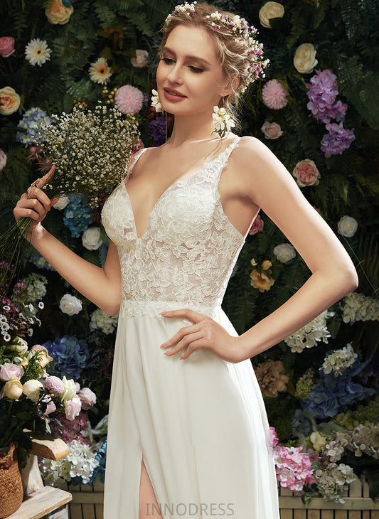 V-neck Lace With Floor-Length Front Wedding Dress Split Madisyn A-Line Wedding Dresses