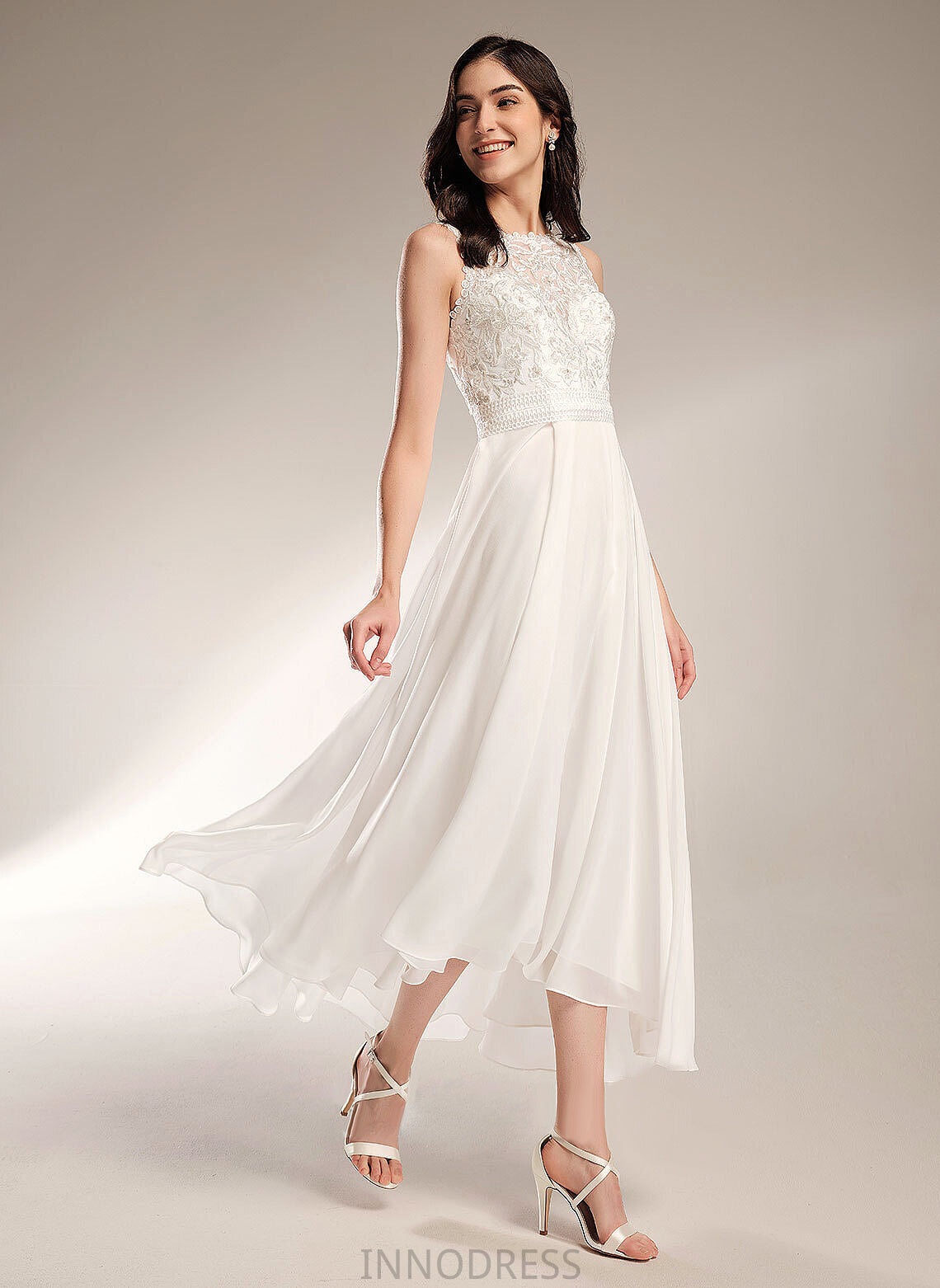 A-Line Wedding Asymmetrical Scoop Chiffon Wedding Dresses Lace Tamia Dress