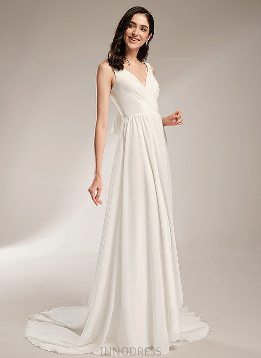 A-Line With Train Wedding Court Dress V-neck Wedding Dresses Emery Lace