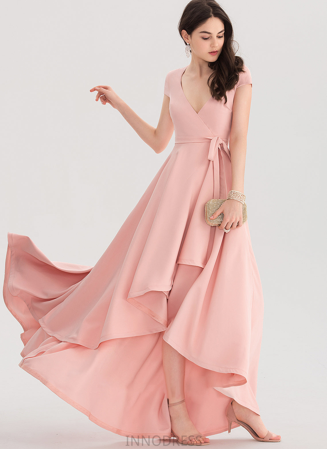 Prom Dresses V-neck Stretch Asymmetrical Nylah Crepe A-Line