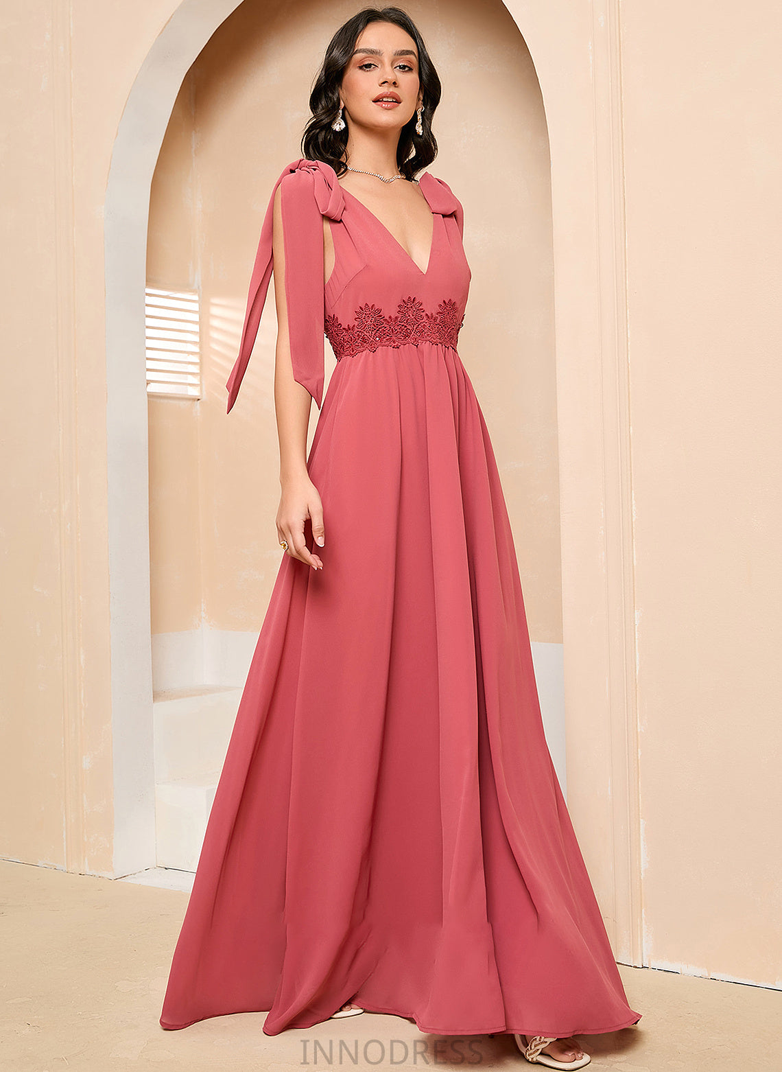 V-neck Prom Dresses A-Line With Bow(s) Myla Ankle-Length