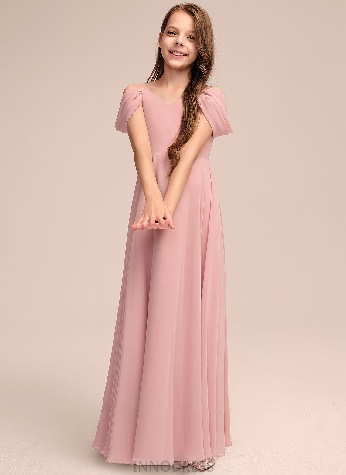 Chiffon Lesly Floor-Length V-neck Junior Bridesmaid Dresses A-Line Ruffle With