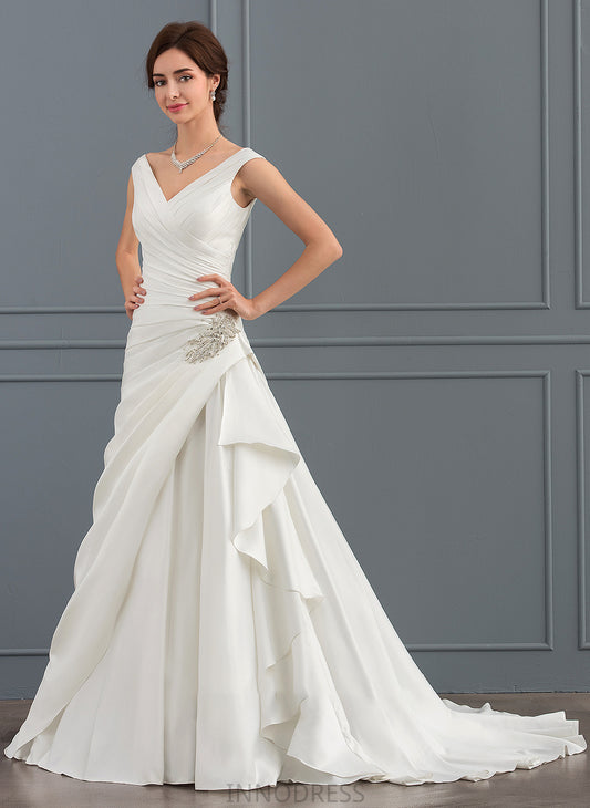 Wedding Wedding Dresses Satin Beading Mavis Dress V-neck Court Train With A-Line