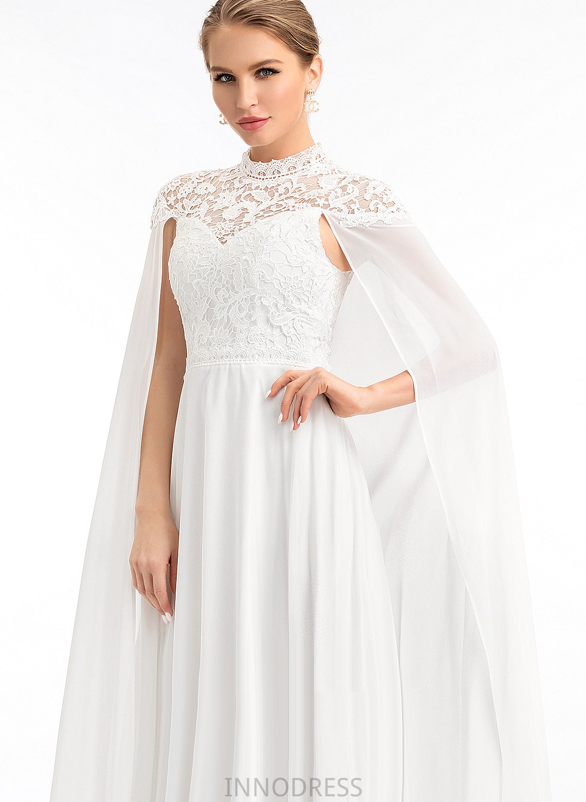 High Faith Wedding Dress Chiffon A-Line Lace Neck Floor-Length Wedding Dresses