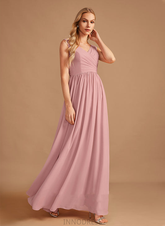 V-neck Silhouette Neckline A-Line Embellishment Ruffle Fabric Floor-Length Length Bow(s) Whitney A-Line/Princess Bridesmaid Dresses