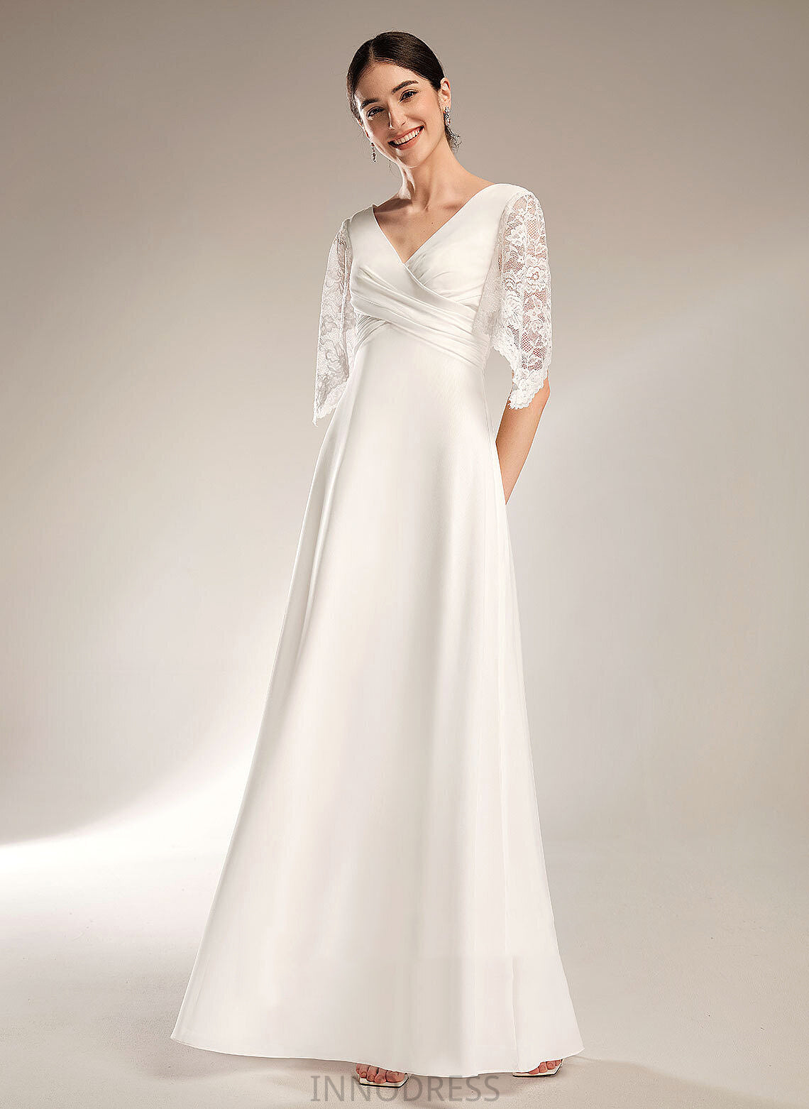 Dress Chiffon Nadia Wedding With Floor-Length Sheath/Column Wedding Dresses Lace V-neck