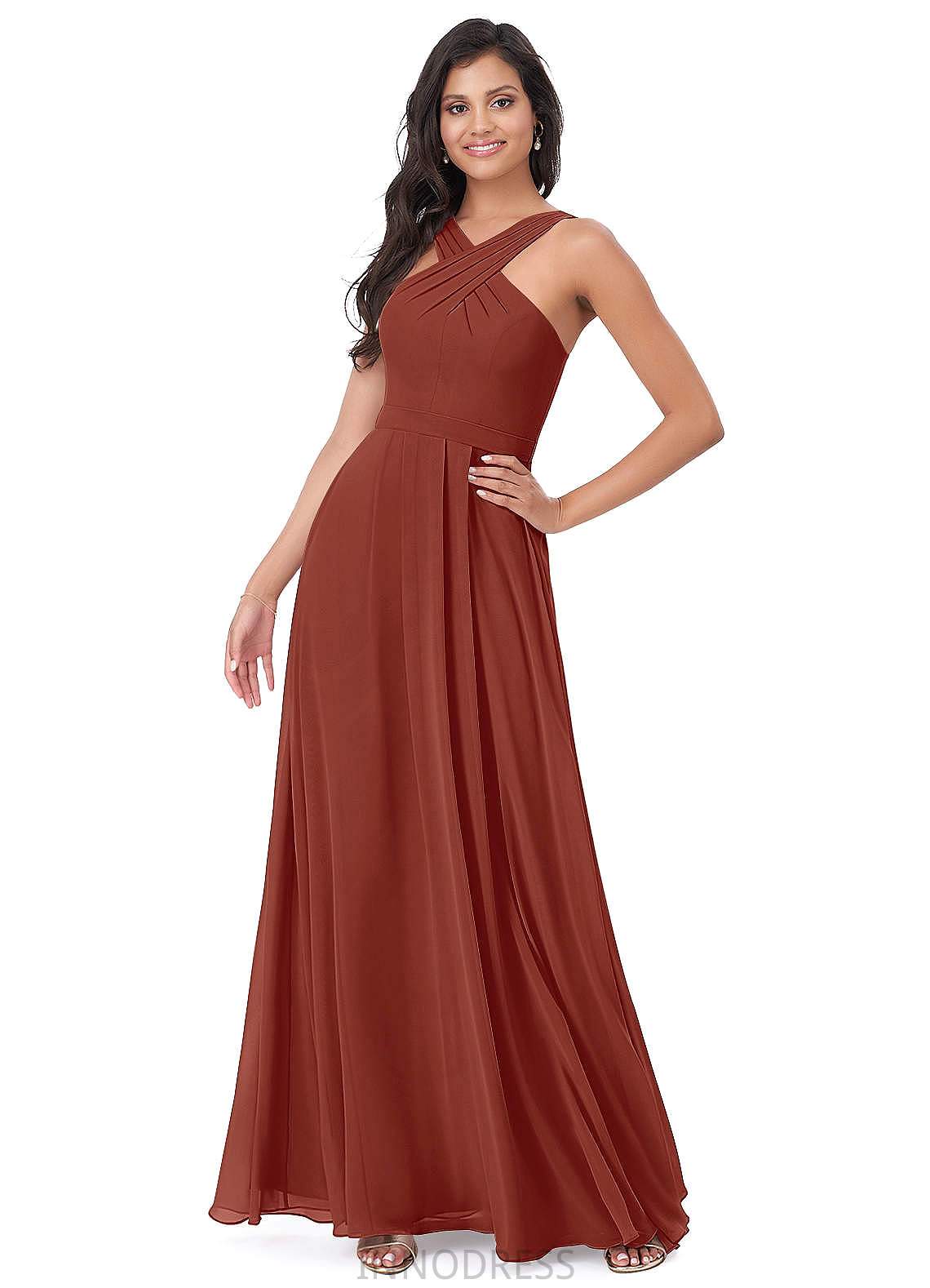 Alia A-Line/Princess Floor Length Natural Waist V-Neck Sleeveless Bridesmaid Dresses