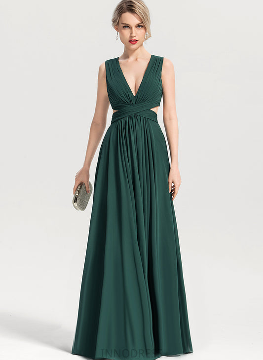 Silhouette Pleated Length Embellishment A-Line Fabric V-neck Floor-Length Neckline Kaila Bridesmaid Dresses