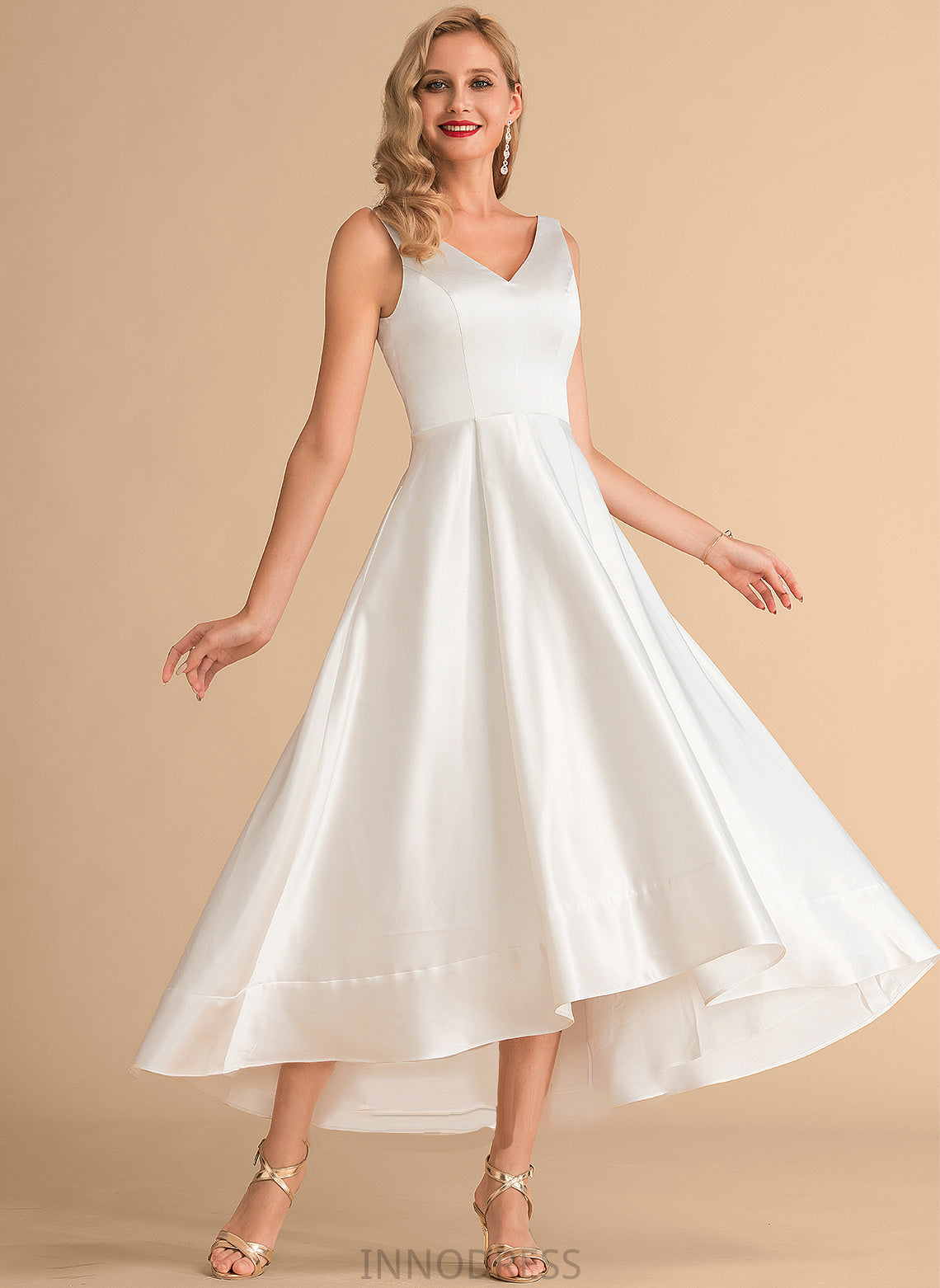 Wedding Satin V-neck Asymmetrical Dress Wedding Dresses Briley A-Line