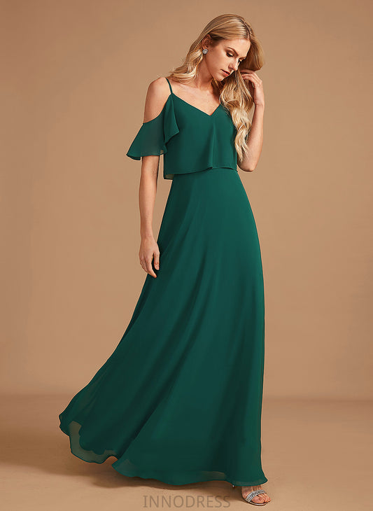 A-Line Length Fabric V-neck Silhouette Ruffle Floor-Length Embellishment Neckline Sandra Natural Waist Sleeveless Bridesmaid Dresses