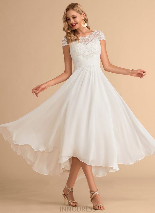 Scoop Dress A-Line Chiffon Natasha Wedding Lace Neck Asymmetrical Wedding Dresses