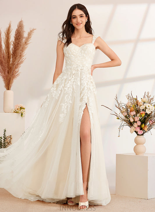 Wedding Sequins Wedding Dresses Train A-Line With Sweep Off-the-Shoulder Dress Beading Isabell