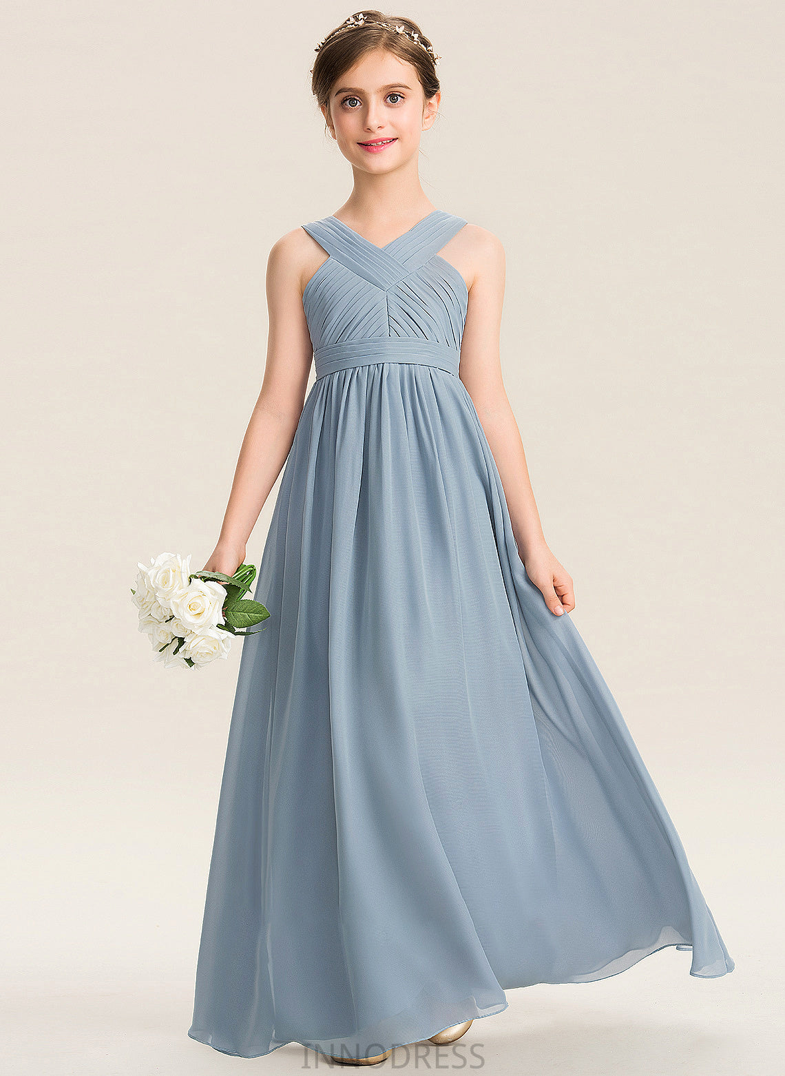 With Junior Bridesmaid Dresses A-Line Chiffon V-neck Alicia Ruffle Floor-Length